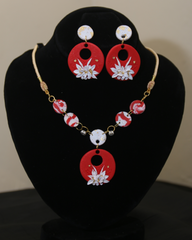 Handmade Clay Jewelry Set – Elegant Red & White Floral Design