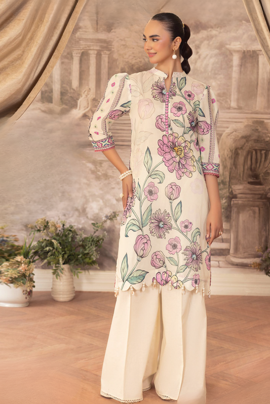 Chic Off-White Kurta with Pastel Floral Desig